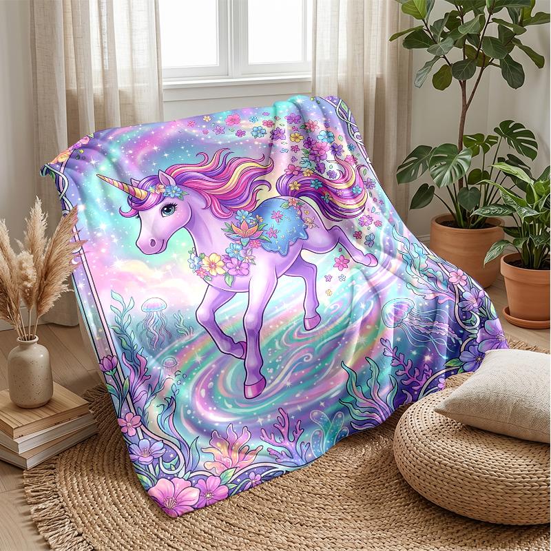 Fantasy Unicorn In Galaxy Theme Blanket Lightweight Warm Flannel Blanket Decorative Throw Blanket for Home Decoration