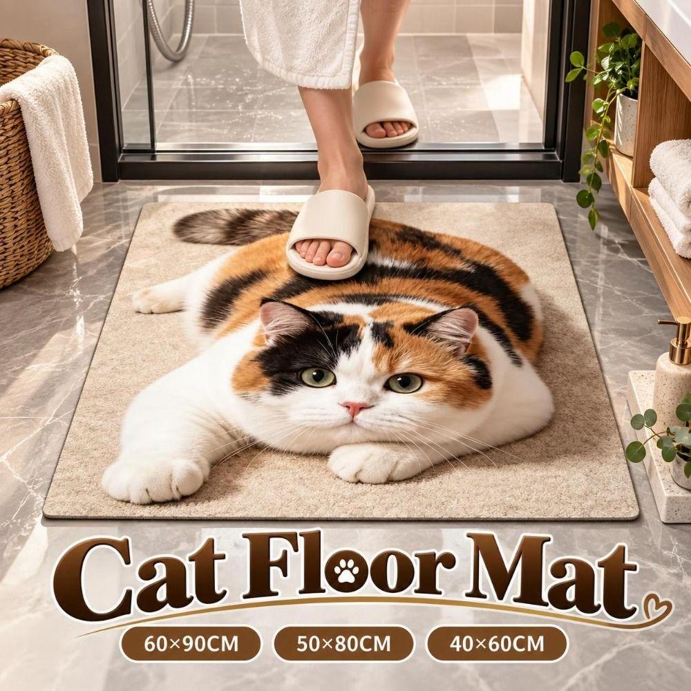 Diatomaceous Earth Bathroom Carpet Realistic Bedroom Door Rug 3D Cat Floor Mat Home Decor