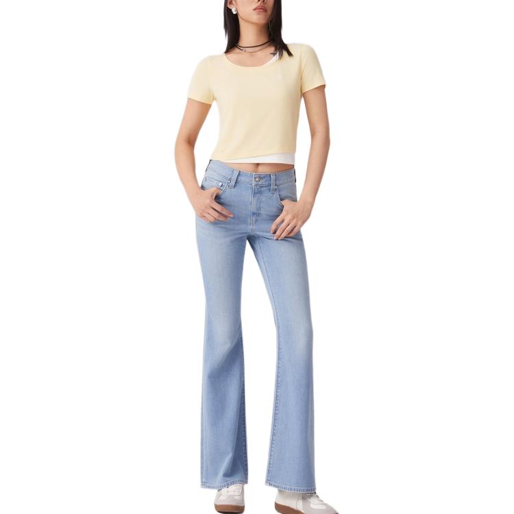 Levis Comfortable Simple Spliced Knit Casual Round Neck Short Sleeve T-Shirt Women Tops 003SL-0000