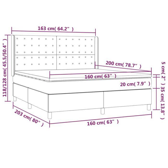VidaXL Slat Bed Base with Mattress and LED, Upholstered Bed, Double Bed, Adult Bed for Interior Bedroom, 3139210