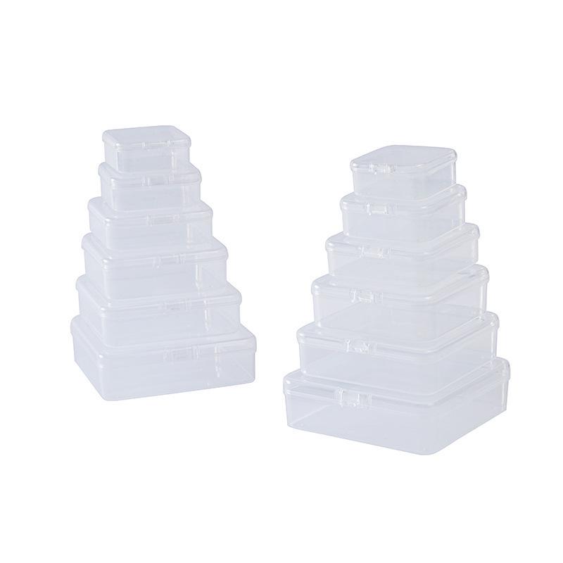 Boîte de rangement carrée en plastique transparent avec couvercle pour petites pièces, perles et bijoux.