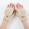 1 Pair Autumn Winter Warm Wool Knitted Gloves for Women Girls Thickened Flip Half-finger Gloves Mitten