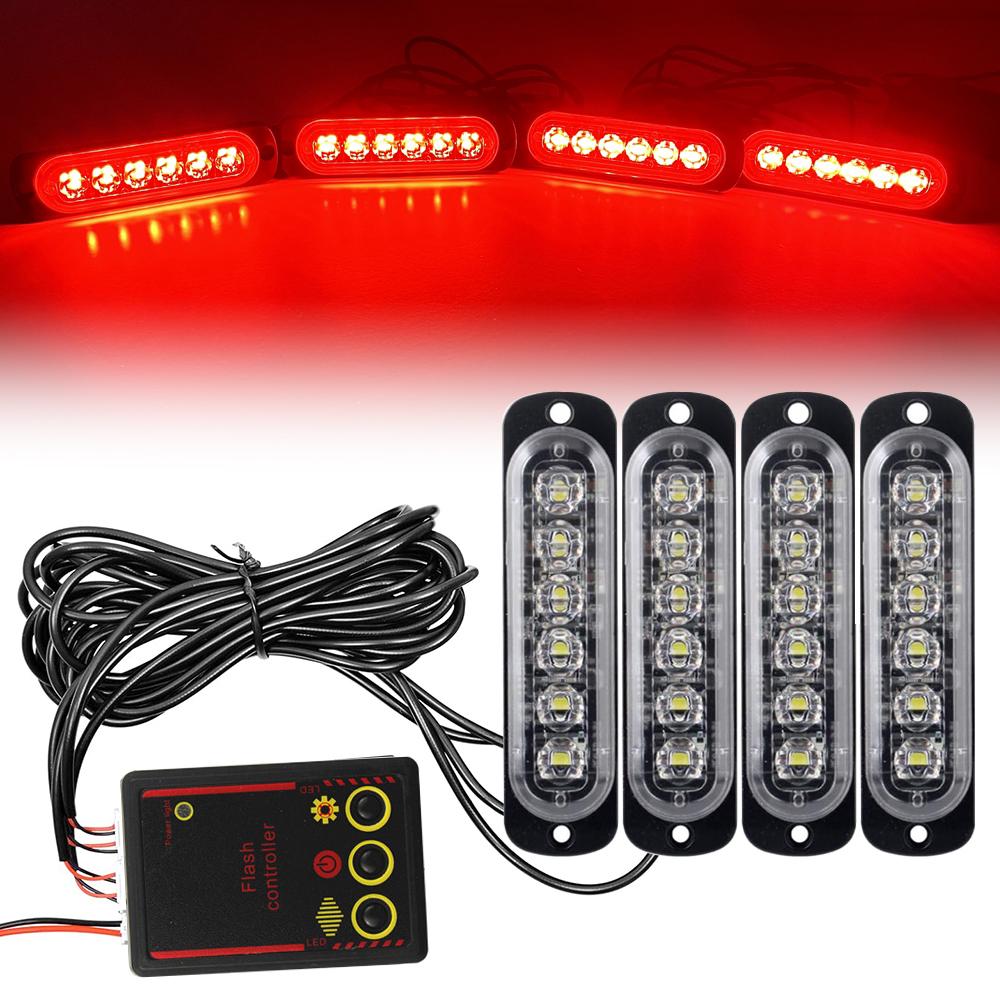 Car Front Grille Lighting 12V 24V Amber LED Emergency Strobe Warning Lights Car Flash Beacon Yellow White Signal Lamp