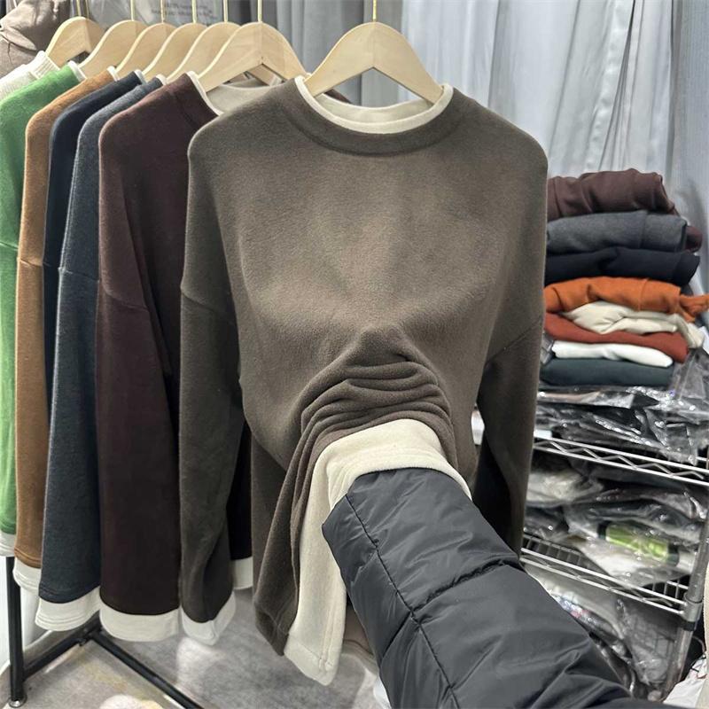 Tops for Women Long Sleeve Shirts Winter Oversize Fleece Thickened Casual Shirt Loose Blouse Pullover Tops