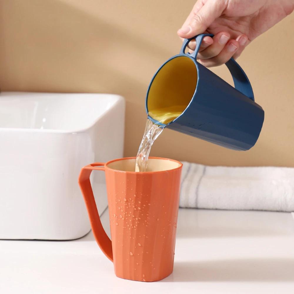 Portable Mouthwash Cup with Handle Toothbrush Holder Solid Color Double Layer Thickening Toothbrush Cup Simple Household Cups