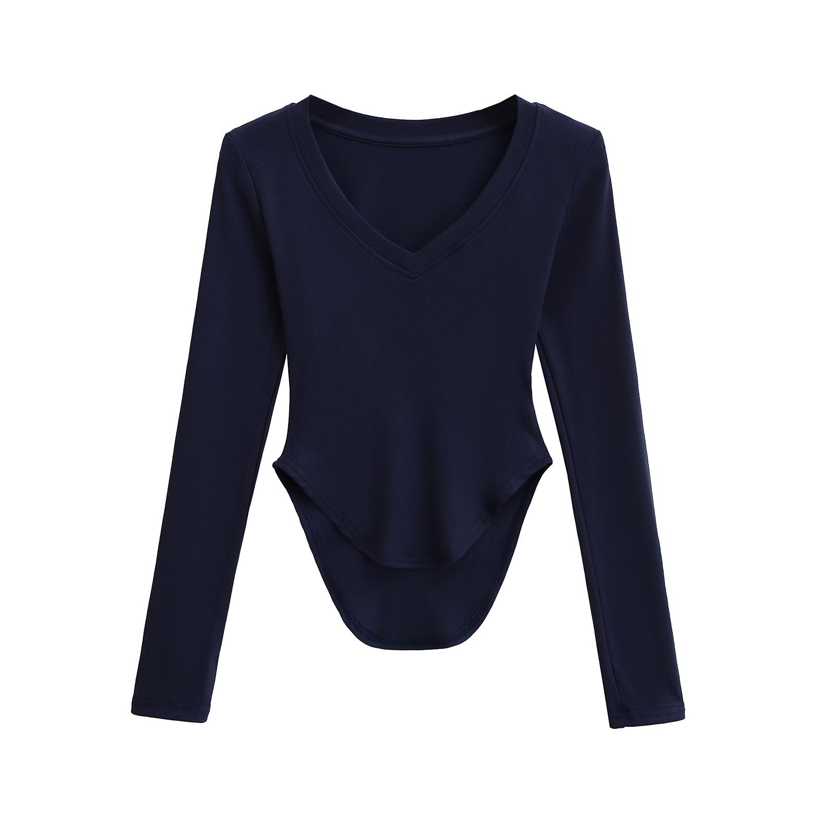 

Острый стиль, вырез «сердечко», облегающий топ для фитнеса с длинным рукавом для женщин - Коллекция весна/лето Medium темно-синий