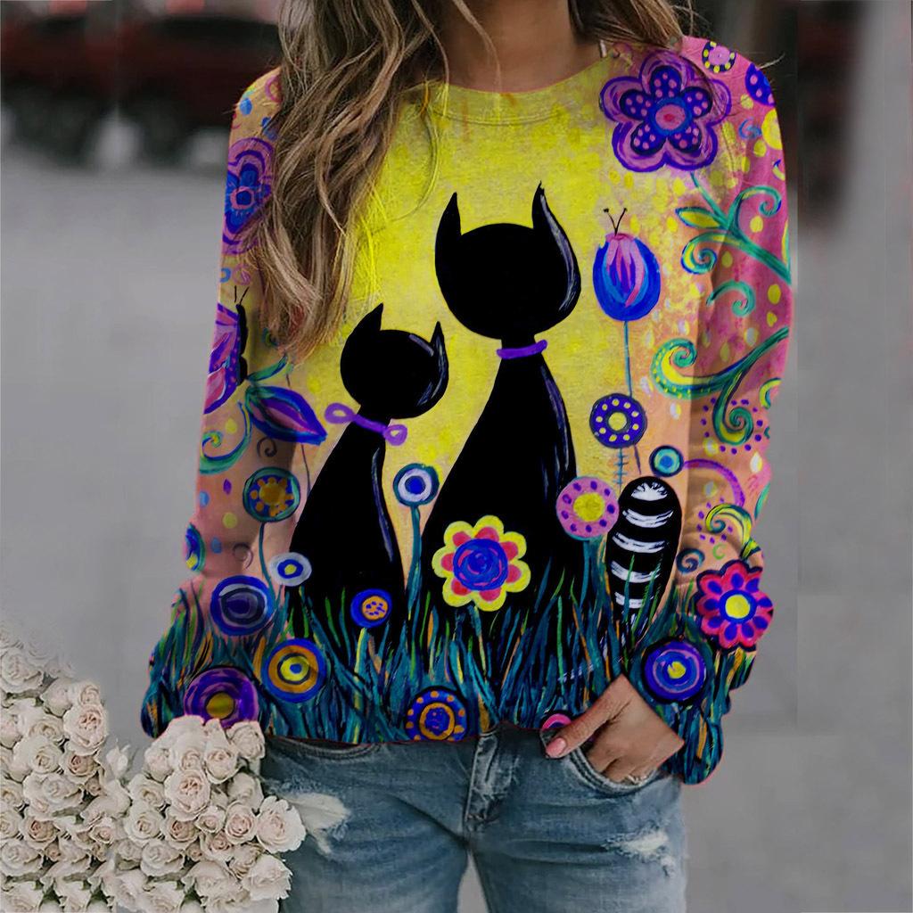 Autumn 3D Cat Printed Hoodies Fashionable Casual Sports Long Sleeved Women's Hoodies