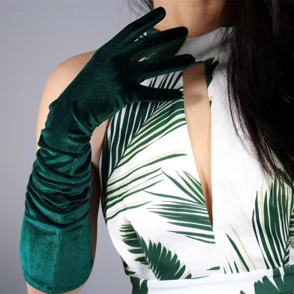 Solid Color Women's Fluffy Gloves Elegant Bride's Long Mittens  Dress-Up  Accessories