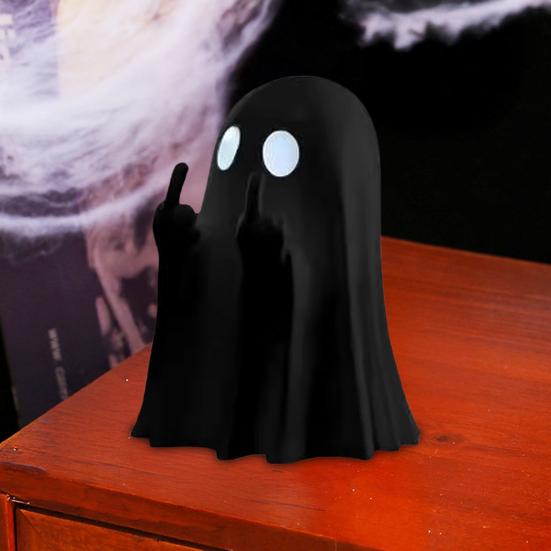 Halloween Ghost Figurine Spooky Resin Middle Finger Statue Cute Small Ghost Table Ornament for Halloween Indoor Home Desktop Decor