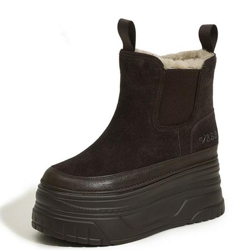 Fashion 9CM Suede Cow Genuine Leather Platform Wedge Winter Plush Women Boots Hidden Heels Warm Ankle Booties 2025 Spring Autumn Shoes