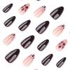 3D French Leopard Print Wearable Wine Red False Nails - Short Autumn/Winter Floral Design Manicure