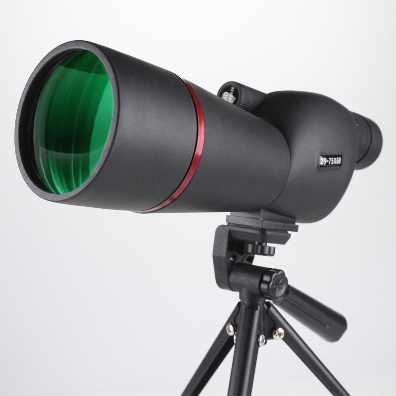 Pleasant Eye 25-75X60 HD Birdwatching Scope, High Magnification Black Telescope with Right Angle Green Film