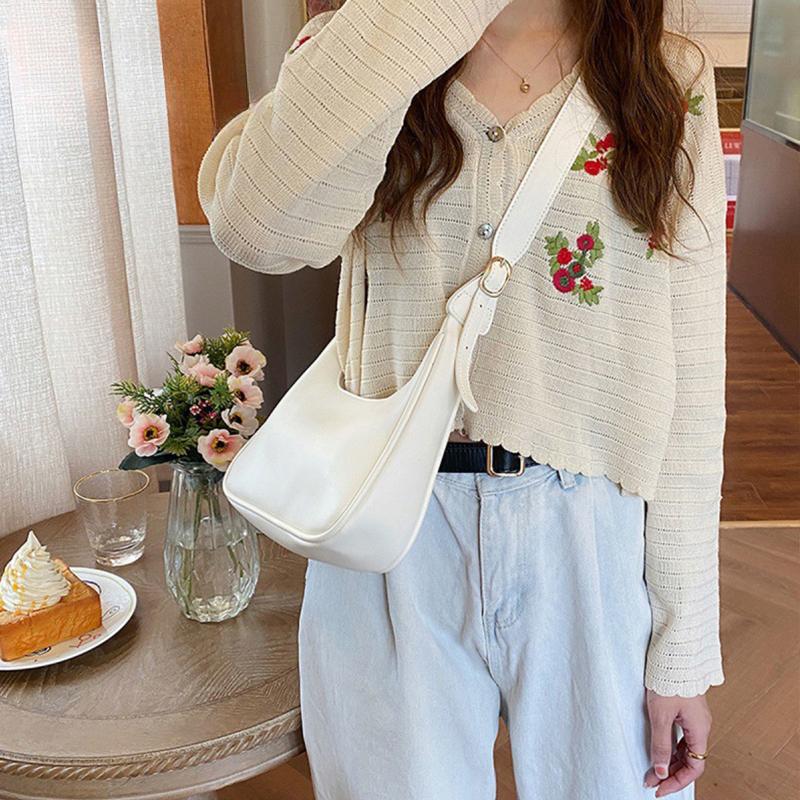 Winter New Shoulder Bag For Women PU Leather Crossbody Bag Solid Color Half-moon Bags Lady Handbag Daily Pouch