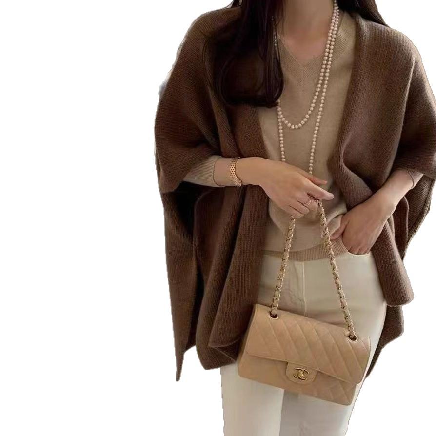 Women's Chic Layered Knitwear: Autumn and Winter Loose Shawl Sweater Coat