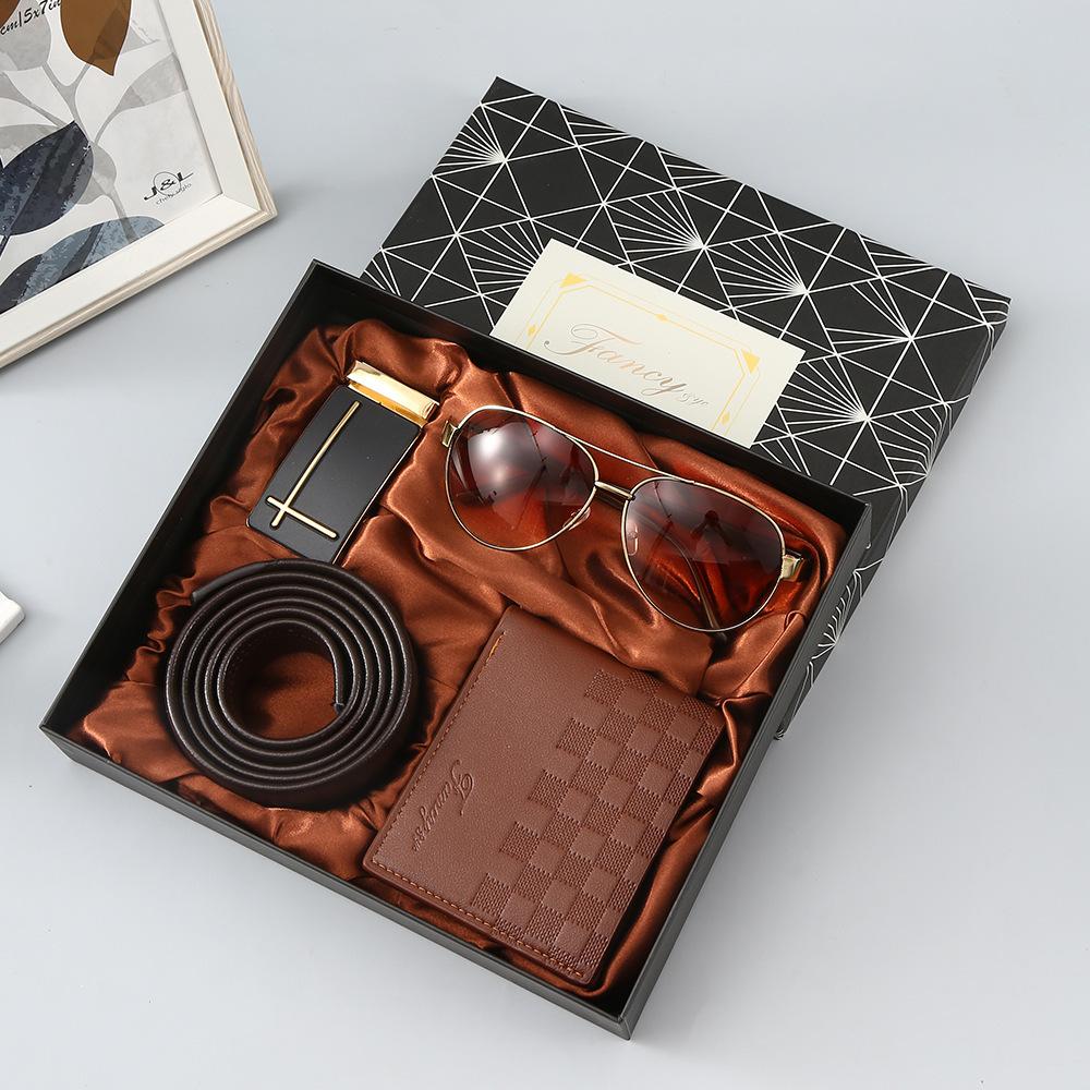 Set de Regalo para Hombre, Cartera + Reloj + Caja para Cinturón, Regalo de San Valentín Día del Padre para Novio Amigo