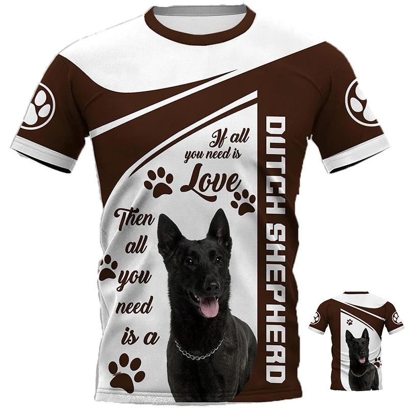 Fashion Men's Sports T-shirt Dutch Belgian Shepherd 3d Print Outdoor Casual Clothing Pet Dog Work Uniform Short Sleeve Tops