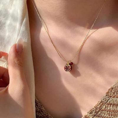 Granatapfel Anhänger Halskette Hängende Ohrringe Anhänger Ohrringe Eleganter Schmuck Legierung Textur für Geschenke und Feiern