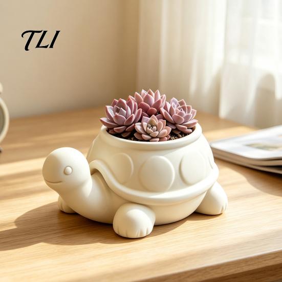 Decorative Housewarming Gift 3D Printed Turtle Succulents Pot, Cute Animal Planter for Indoor Plants, Desktop Small Pot Windowsill Flowerpot