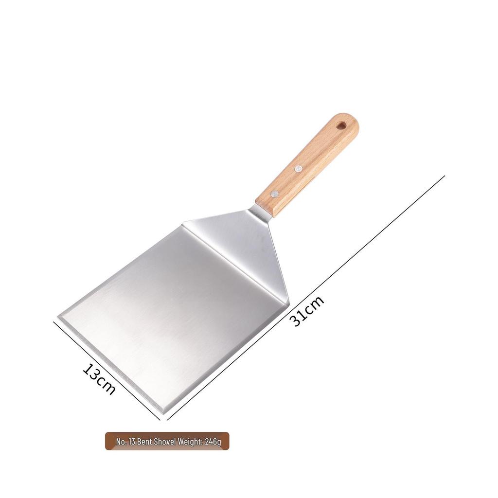 Stainless Steel Curved Shovel with Beech Handle for Pizza, Cake, Pancake, Griddle, Steak, and Cooking.