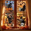 Static Cling Decal 4 Sheets Halloween Black Cat Window Clings, Spooky Pumpkin Reusable Glue Free Sticker Sticker, Double Sided Decals for Glass