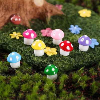 Pryskyřičné miniatury 6barevné houbové ozdoby pro DIY šperky a mikro krajiny