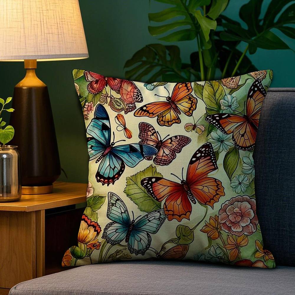 Vantage Retro Anime Butterfly Pillow Case Anti-dustmite Pillowcase Invisible Zipper Silky Short Plush Sofa Cushion Cover
