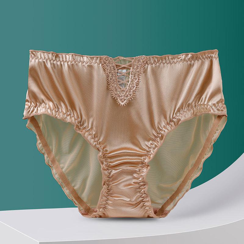 Plus Size Female Summer Sexy Lace Hollow No Mark Breathable Comfortable Cotton Crotch High Waist Triangle Briefs