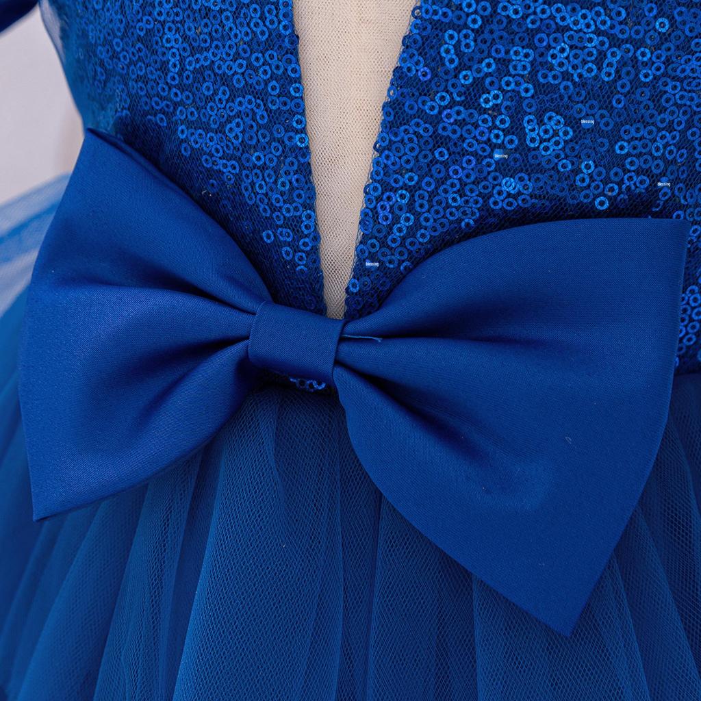 Kids' Sequin Puff Sleeve Princess Dress with Mesh Skirt for Birthday Parties