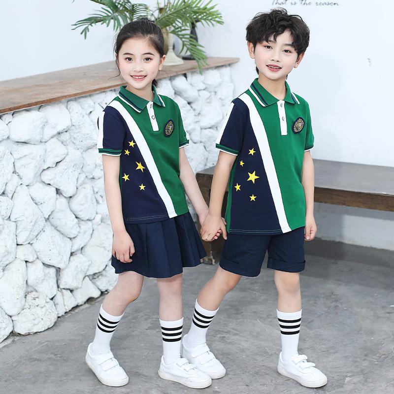 Conjunto de Canto para Uniforme Escolar de Verão Infantil - 1 de Junho: Combinação Pai-Filho para Apresentações do Ensino Fundamental I e II