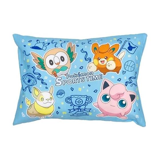 MORIPiLO Children's Pillow Low Pokemon Pikachu Sports Time Blue Approx. 28x39cm Skin-friendly 100% Cotton Fabric Washable with Cover Stuffed Toy