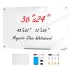VEVOR Magnetic Glass Whiteboard, Dry Erase Board 900 X 600 Mm, Wall-Mounted Large White Glassboard Frameless, with Marker Tray