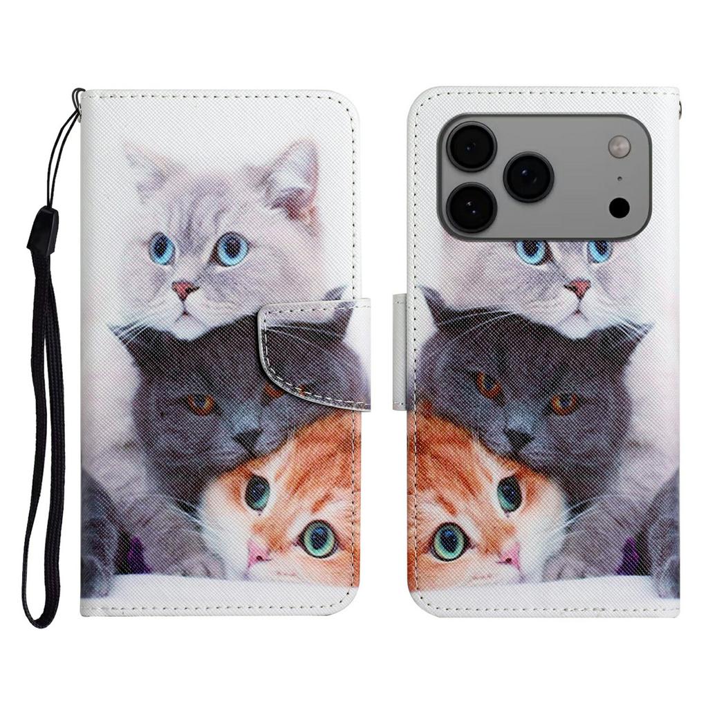 For iPhone 17 Pro Max Case Pattern Printing Protective Leather Folio Phone Cover with Wrist Strap