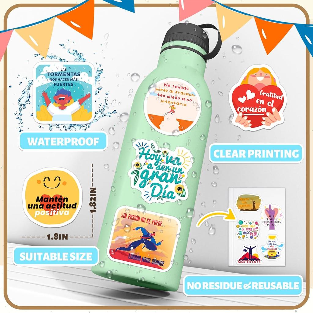 300PCS Spanish Pirational Stickers for Students Teachers, Motivational Spanish Stickers for Kids Teens Adults, Positive Quote Sticker for Water