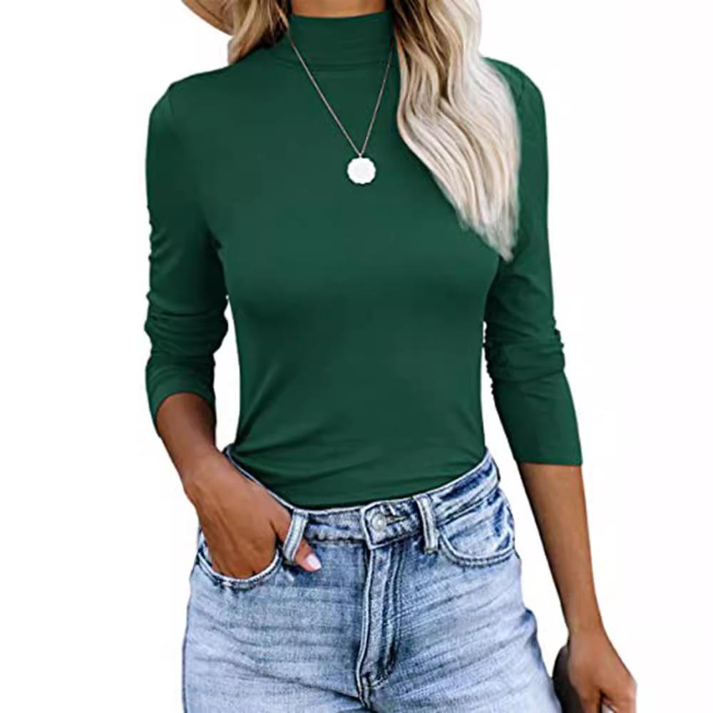Women's Turtleneck Long Sleeve Shirts Fall Fashion Basic Thermal Underwear Tops Winter Clothes Turtleneck Top, Slim Fit Stretchy Mock Neck Shirt S-5XL