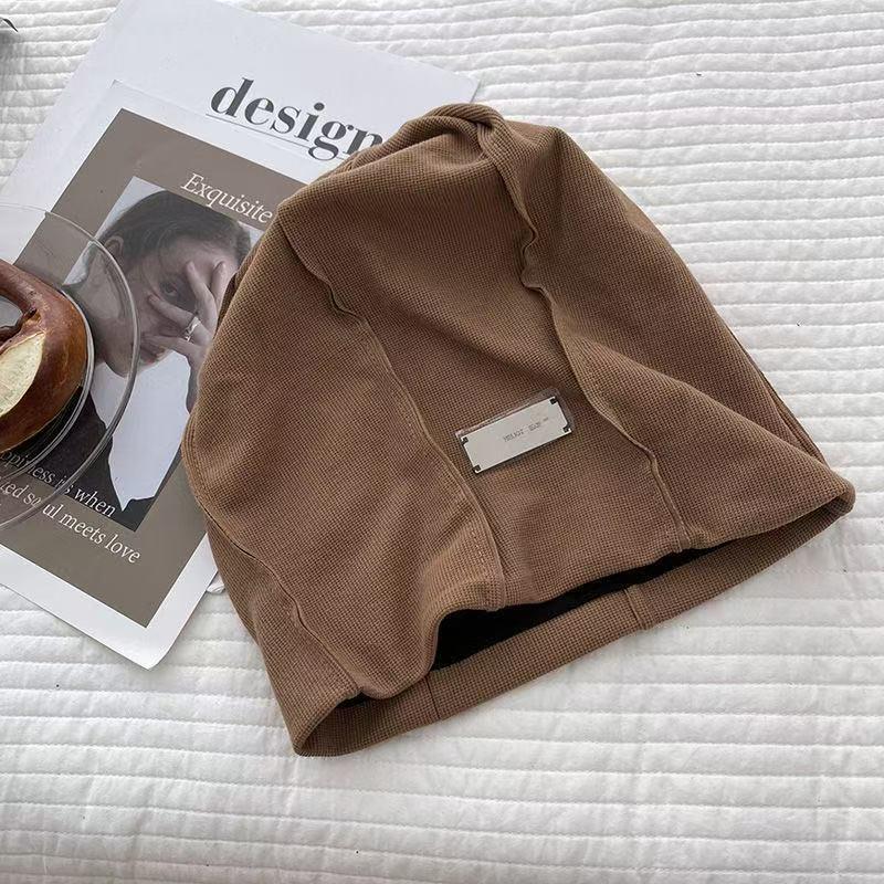 Korean Style Face-Slimming Solid Color Influencer Slouchy Beanie - Versatile Fashion Hat for Women with Large Head Circumference