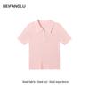 Summer Color Block Polo Neck Knit: Northern Deer Lyocell-Cotton-Linen Short Sleeve