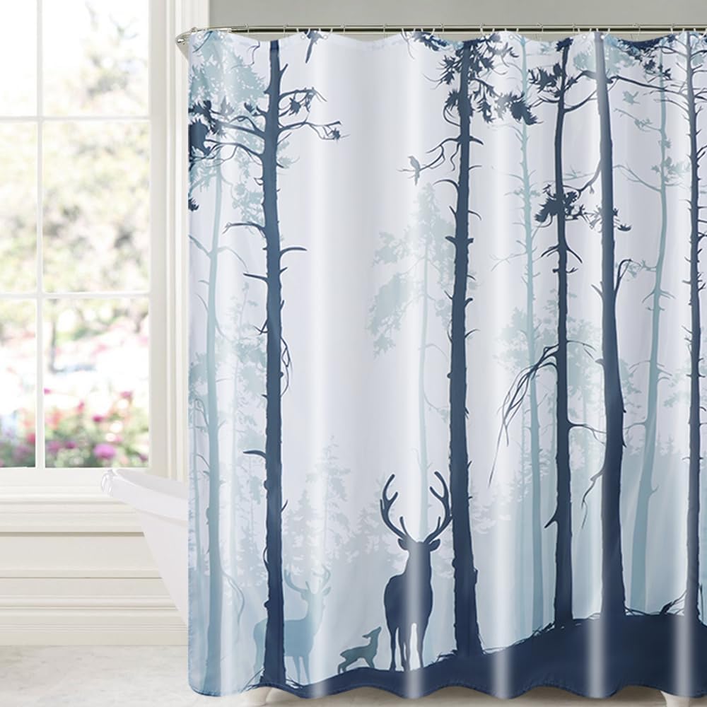 

Fabric Shower Curtain, Polyester Waterproof Quick-Drying Weighted Hem Shower Curtains Set For Bathroom (Forest Deer, 72 W X 72 W60H190(CM)-1 Pcs