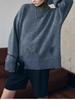 Women's 100% Pure Wool Round Neck Thick Warm Loose Pullover Sweater - Long Sleeve, Autumn Winter Base Layer