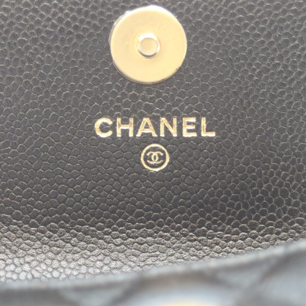 Chanel AP2206 Black Caviar GHardware Boi Chanel Compact Chain Wallet Shoulder Bag blackUsed