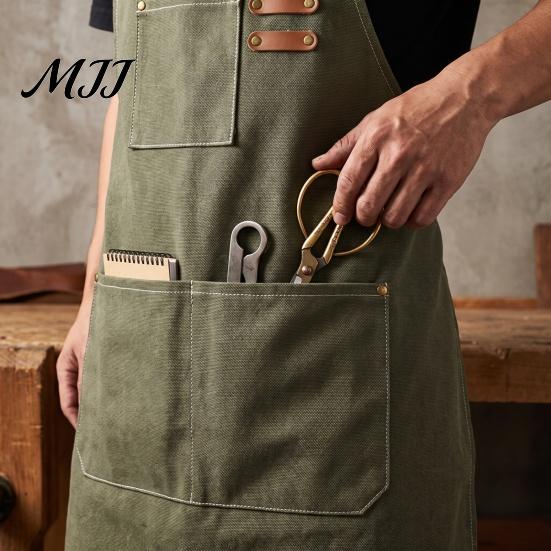 Catering And Chef Apron Canvas Work with Multi-Pocket, Waterproof Oil-Proof Cross-Back Apron, Protective for Cleaning Adjustable Straps Kitchen