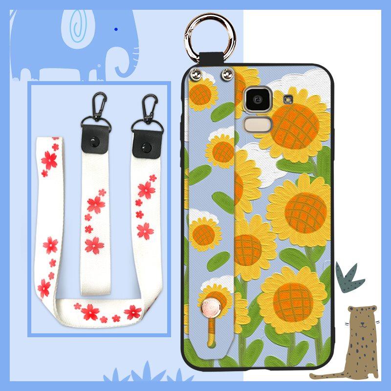 Oil Painting Anti-dust Phone Case For Samsung Galaxy J6 2018/SM-J600F Back Cover Wristband Fashion Design Kickstand Ring
