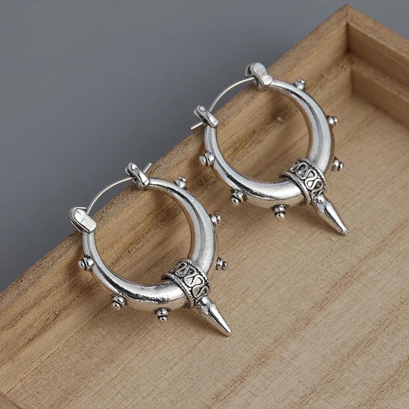 Vintage Carved Round copper Color Earrings for Women Punk Fashion Dangle Earrings Engagement Wedding Jewelry