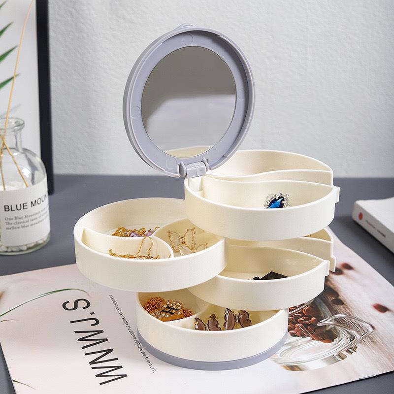 

Компактная вращающаяся многослойная шкатулка для украшений для серег, ожерелий и колец - Пыленепроницаемое и элегантное решение для хранения
