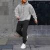 Mens Hooded Fleece Sweatshirt Set Black Letter Print Casual Sportswear Tracksuit