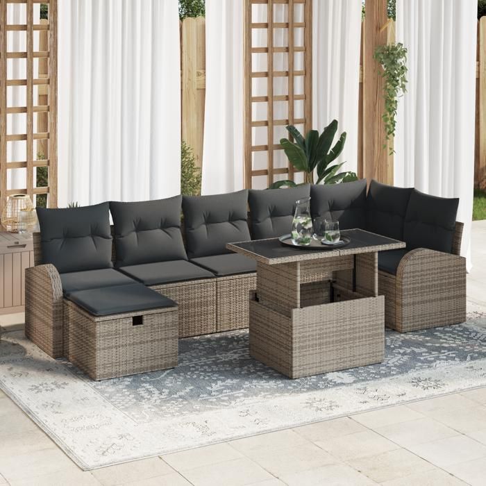 VidaXL Ensemble de canapés de jardin 8 pièces avec coussins gris poly rotin 3359766