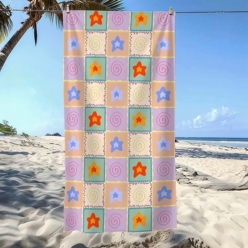 Patchwork Pattern Beach Towel,Ultra Absorbent Swim Towel, Thick Soft Polyester, Modern Square, Quick-Dry, Comfortable for Beach