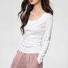 Women S U Neck Long Sleeve Fitted Cotton T Shirt Casual Basic Top