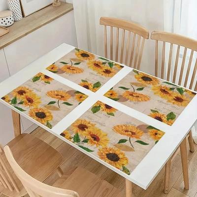 4Pcs Vintage Bohemian Linen Placemat Summer Sunflower Pattern Table Mat Tabletop for Kitchen Dining Wedding Party Gift Decor