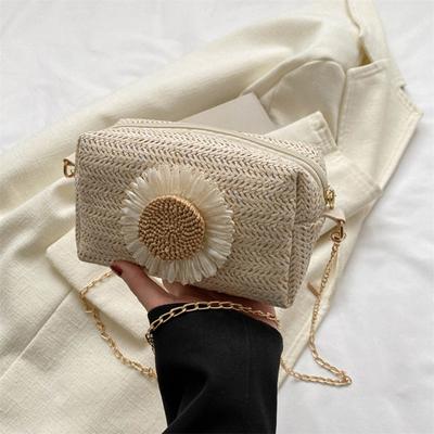 Rattan Woven Women Straw Bag Adjustable Shoulder Bag Handbag Knit Flower Summer Beach Woman Shoulder Messenger Bags New