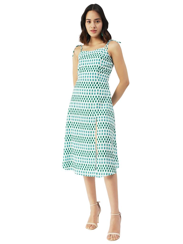 Moomaya Printed Strap Dress Thigh High Slit Bodycon Long Dress, Club Wear